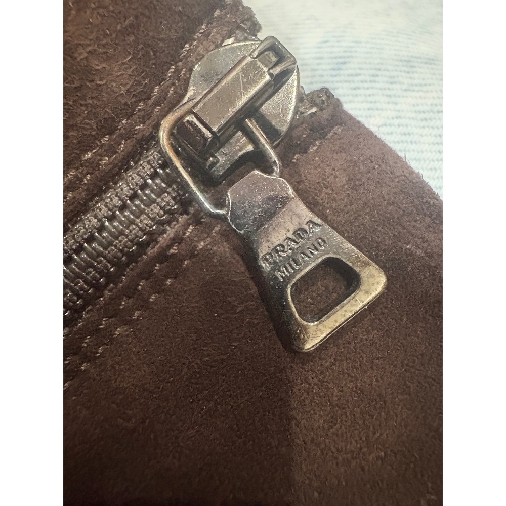 Prada Milano Womens Brown Suede Pointed Toe Kitten Heel Knee High Boots - Picture 5 of 9